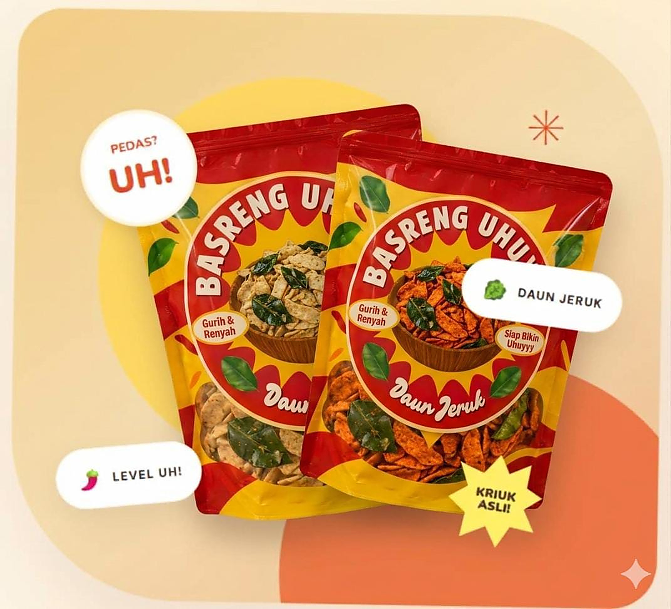 Kemasan Basreng Uhuyyy rasa original dan pedas daun jeruk